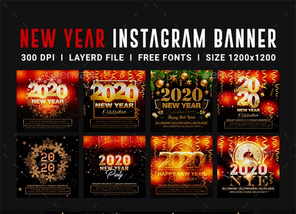 New Year 8 Instagram PSD Banners Template