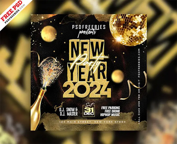 New Year 2024 Party Instagram Free Post Design