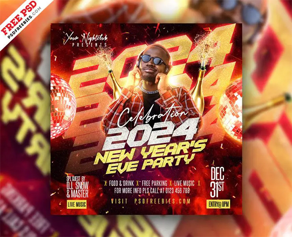 New Year 2024 Eve Party Instagram Free Template