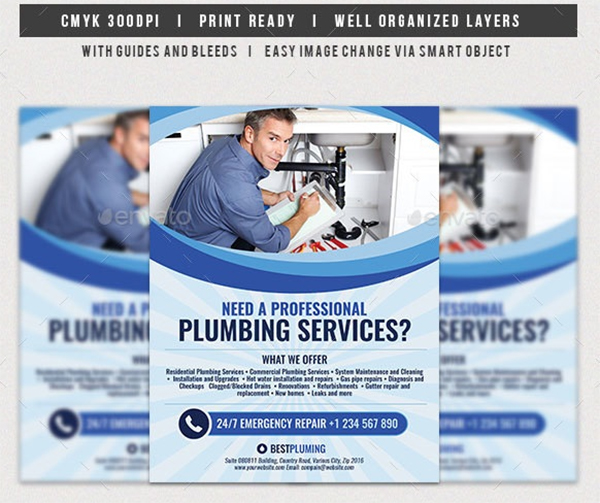 Plumbing Services Flyer Vector Template