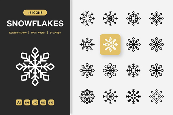 Snowflakes Outline Icons Template