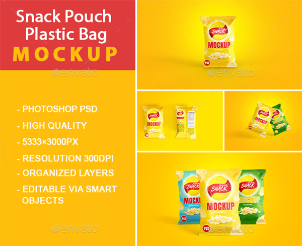 Snack Pouch Plastic Bag Mockup Template