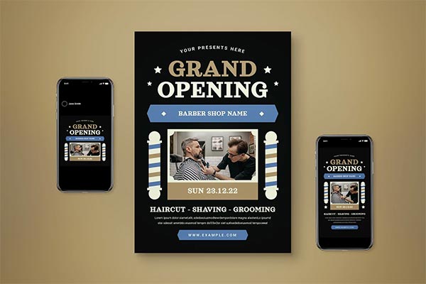 Grand Opening Barbershop Flyer Set