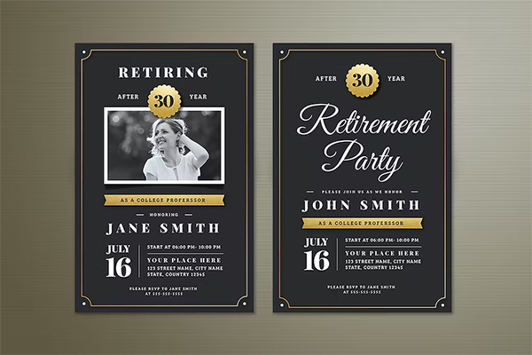 Gold Retirement Invitation Flyers Template