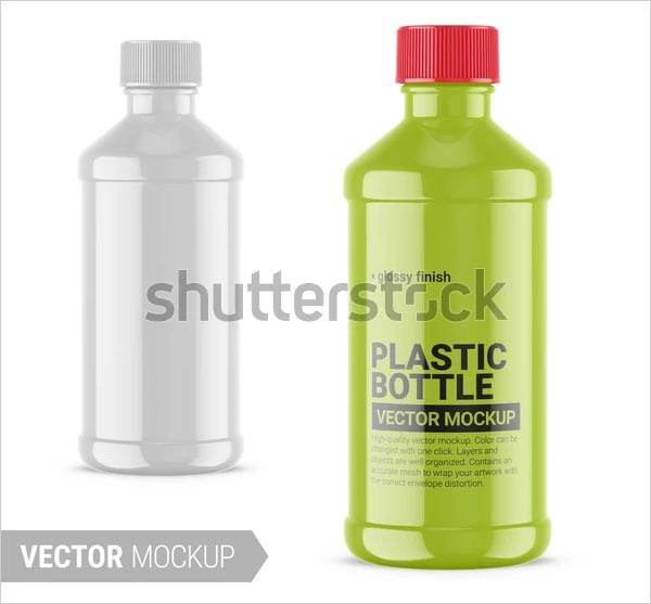 White Glossy Plastic Bottle Vector Mockup