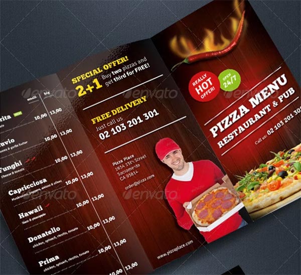Pizza Restaurant Menu Trifold Flyer Template