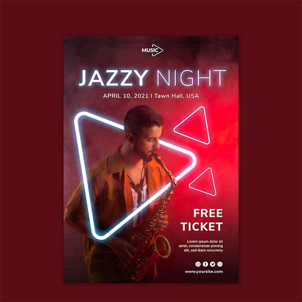 Free Night Neon Jazz Event Flyer Template