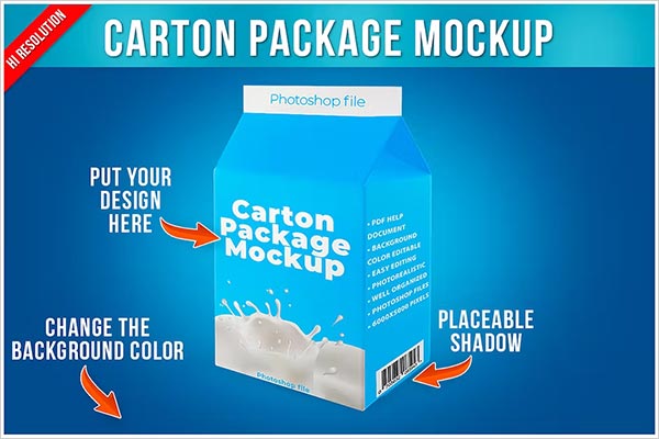 Milk Carton Editable Package Mockup Template