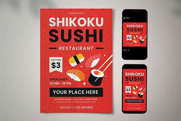 Japanese Sushi Food Flyer Design Template