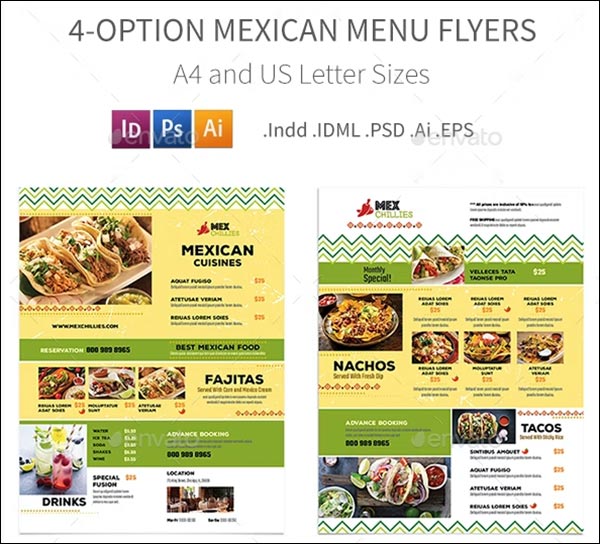 Mexican Restaurant Menu Flyers Design Mexican Restaurant Menu Flyers Design