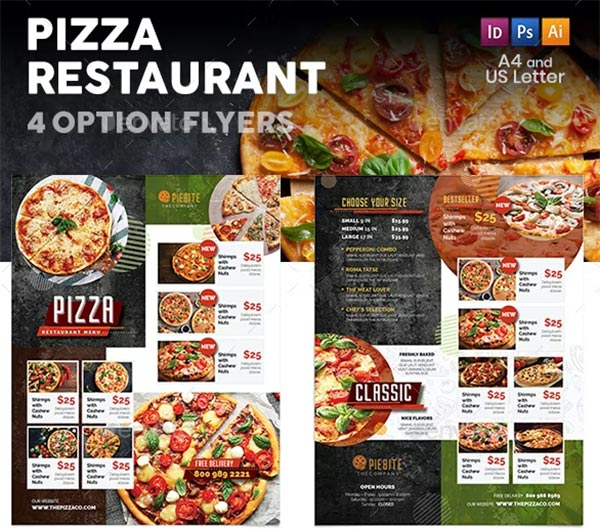 Pizza Restaurant Menu InDesign INDD, AI, Flyers