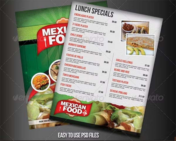 Mexican Restaurant Menu Flyer Template Mexican Restaurant Menu Flyer Template