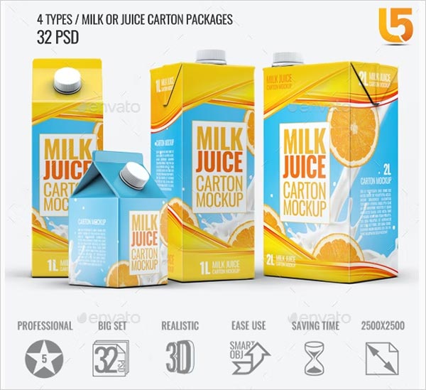 Milk & Juice Cartons Bundle Mock-Up