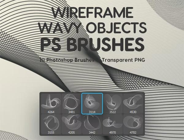Wireframe Wavy Objects Photoshop Brushes