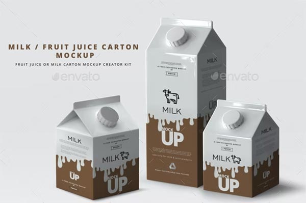 Milk and Fruit Juice Carton Mockup