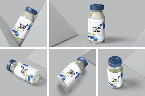 Vaccine Glass Bottle PSD Mockups