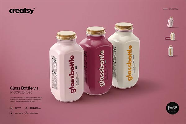 Square Glass Bottle Mockup Set Square Glass Bottle Mockup Set