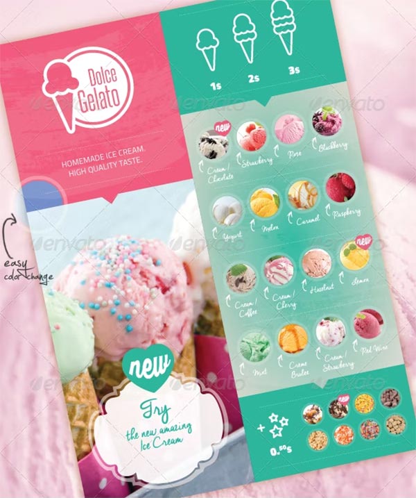 Ice Cream Flavor Restaurant Menu Template