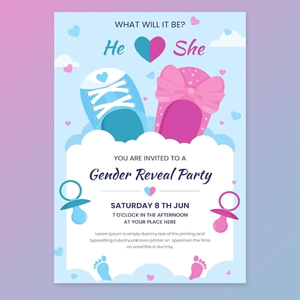 Free Cartoon Gender Reveal Invitation Template