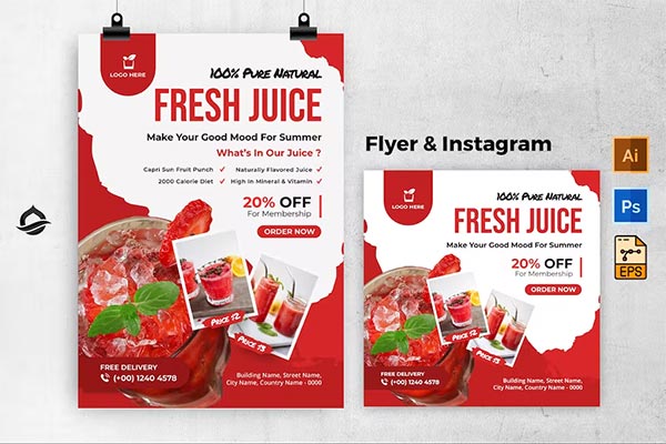 Red Fresh Juice Flyer Template