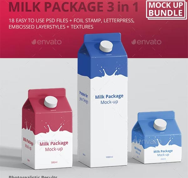 Juice or Milk Package Box Mockup Bundle