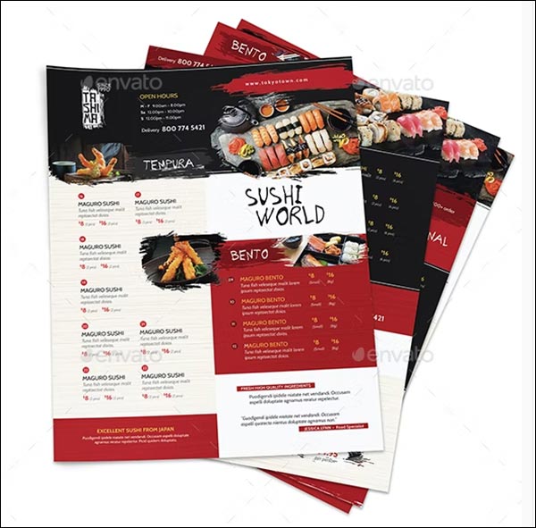 Sushi Restaurant Menu Food Flyers
