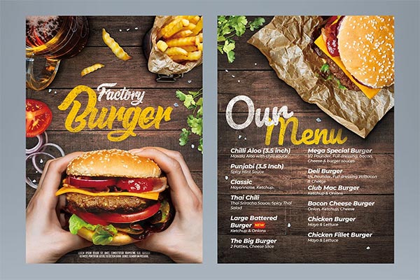 Factory Burger Menu Flyer Template