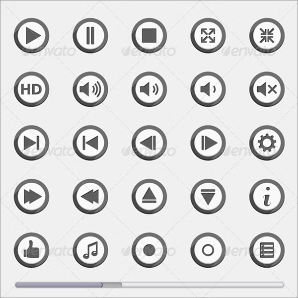 Media Player Flat Buttons Template