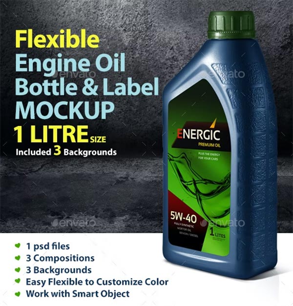 Engine Oil Bottle & Label Mockup