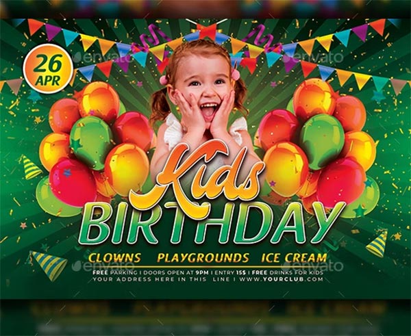 Kids Birthday Flyer PSD Template