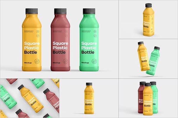 Square Plastic Bottle Mockups Square Plastic Bottle Mockups