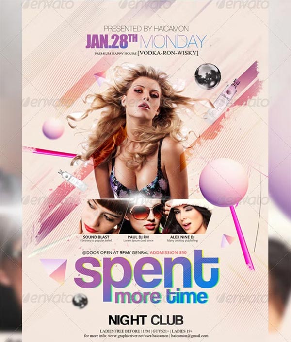 Late Night Spent More Time Party Flyer