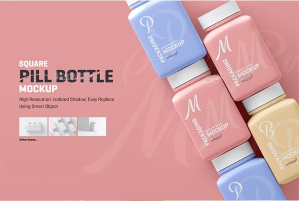 Square Pill Bottle Mockup Square Pill Bottle Mockup