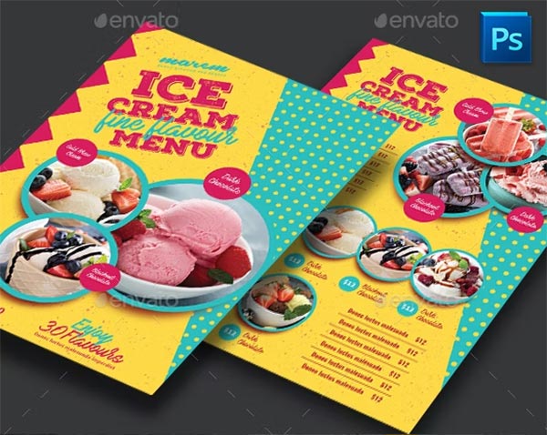 Ice Cream  Restaurant Menu Flyer Template