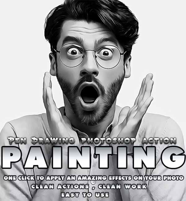 Pen Drawing Painting B&W Photoshop Action